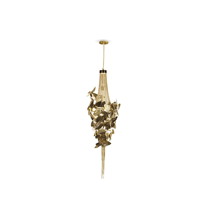 Dramatic Pendant Lamp with Hammered Brass Leaves And Crystal Accents for Bold Interior Decor