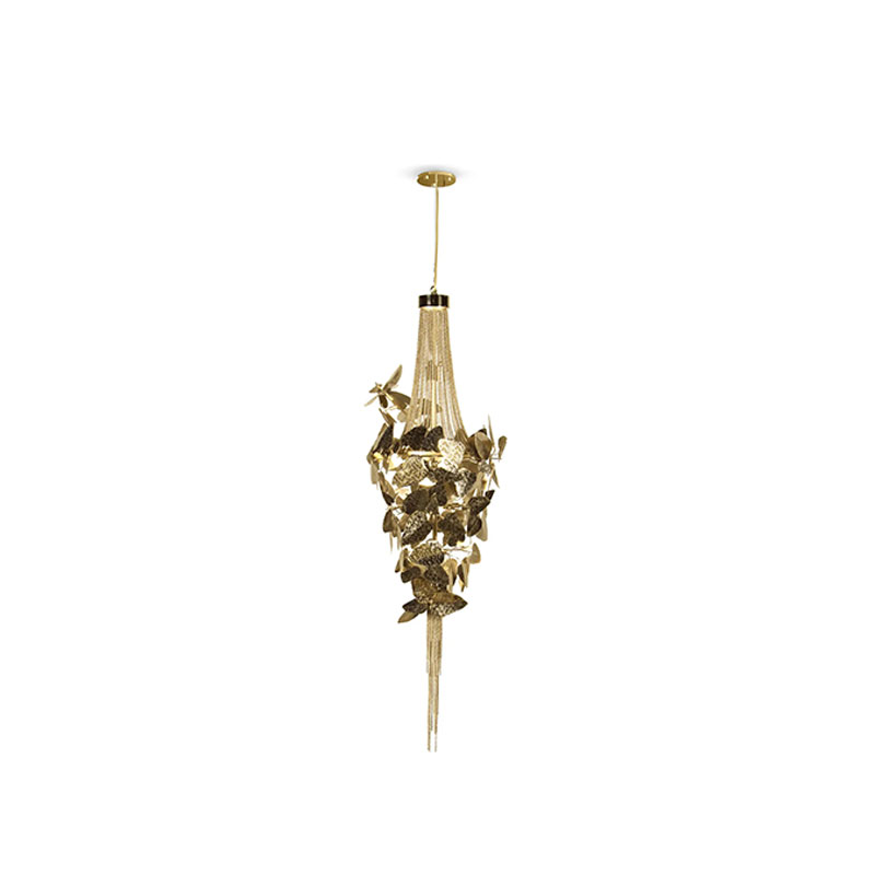 Dramatic Pendant Lamp with Hammered Brass Leaves And Crystal Accents for Bold Interior Decor