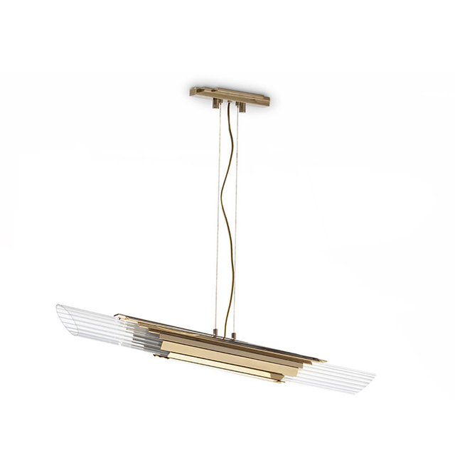 Sleek Modern Gold And Crystal Pendant Light with Geometric Design, Perfect for Adding A Touch of Elegance To Dining Rooms And Contemporary Spaces