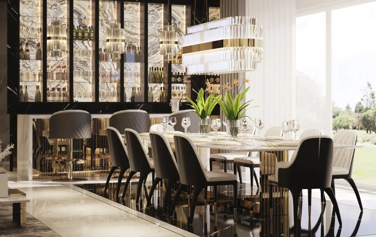Modern Gold and Crystal Linear Pendant Light with Chic Textured Design, Ideal for Brightening Up Dining Areas and Contemporary Interiors