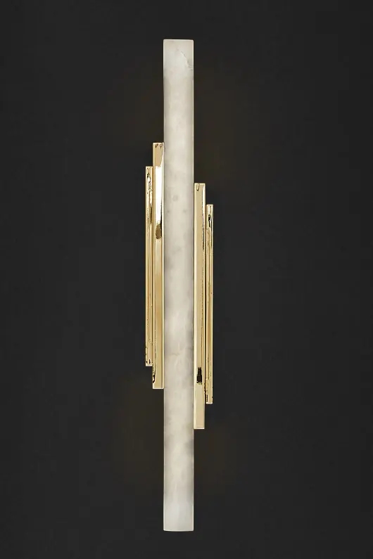 Sleek Gold And Alabaster Dual-Bar Vertical Wall Sconce for Contemporary Elegance in Living Spaces