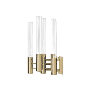 Chic Gold And Clear Glass Wall Lamp with Contemporary Multi-Tube Design, Ideal for Adding A Stylish Touch To Any Room