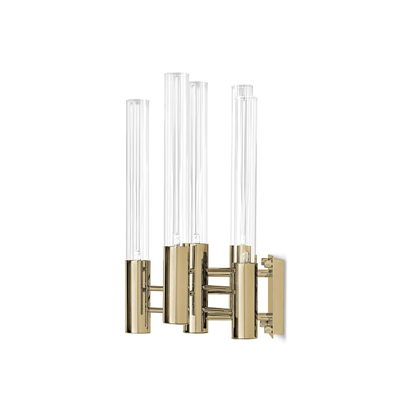 Chic Gold And Clear Glass Wall Lamp with Contemporary Multi-Tube Design, Ideal for Adding A Stylish Touch To Any Room
