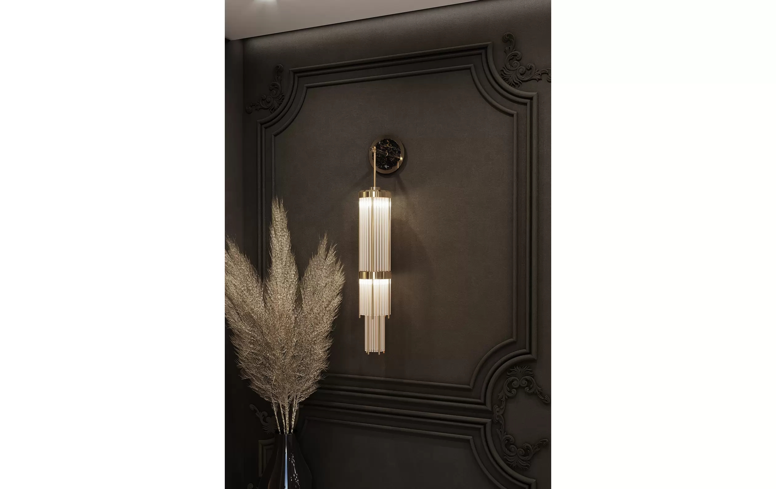 Elegant Vertical Crystal Wall Light with Golden Accents And Marble Mount
