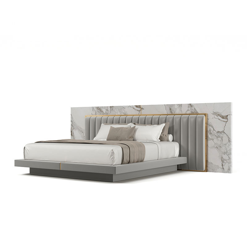 Modern Minimalist Tufted Headboard King Bed, Anti-Mite High-Elastic Comfort Bed for Villa Master Bedrooms