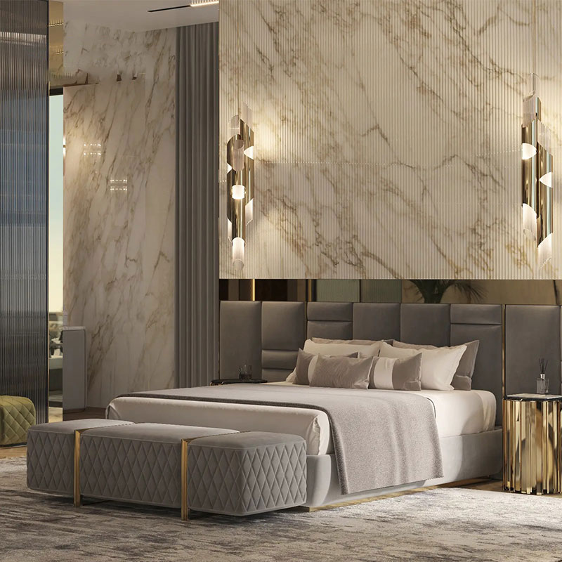 Hot-Selling Genuine Leather Upholstered King Bed, Luxury Soft-Padded Wooden Double Bed for Villa And Apartment Master Bedrooms