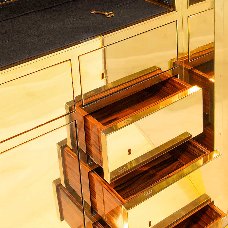 Luxury Gold-Plated Stainless Steel Wine Cabinet, Mechanical Style Display And Storage Rack for Villas And Dining Rooms