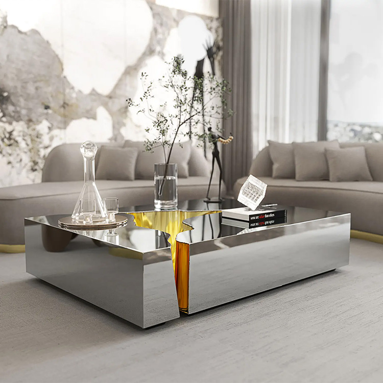 Factory Direct Gold-Plated Stainless Steel 3-Piece Square Coffee Table Set, Living Room Sofa Side Tables And Low Tea Tables