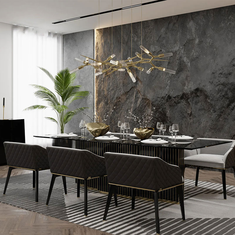 Wholesale Hot-Selling Stainless Steel Base Large Dining Table with Glass Top, Multi-Person Banquet And Party Table for Living Room