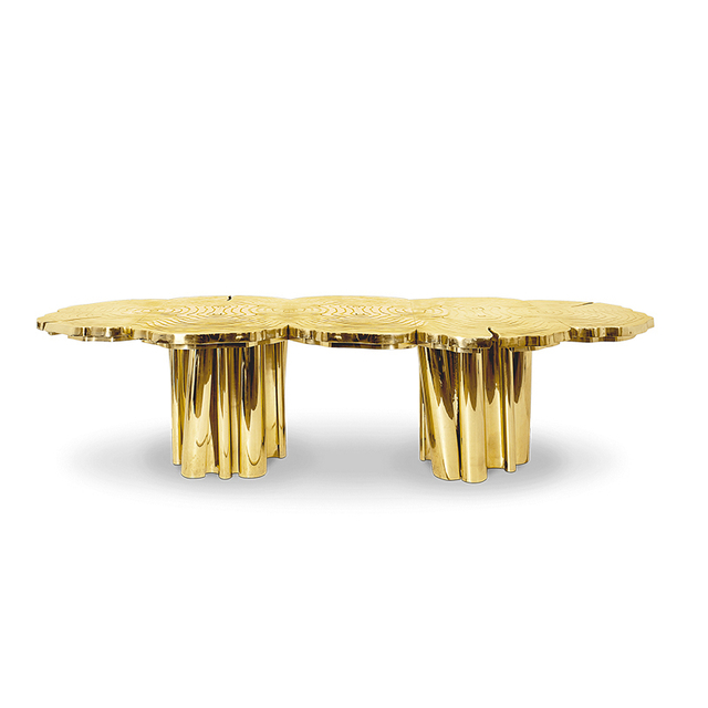 Large Villa Light Luxury Stainless Steel Dining Table – Gold-Plated Etched Tabletop for Restaurants And High-End Dining Spaces