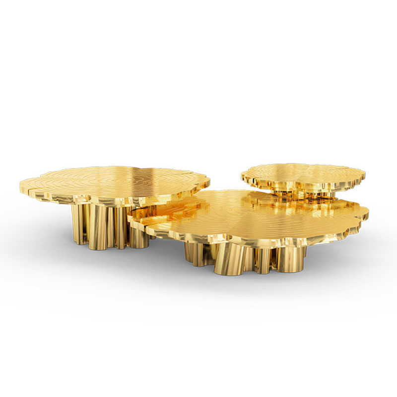 Modern Round Coffee Table Set – Luxury Gold Stainless Steel Coffee & Side Tables for Living Room