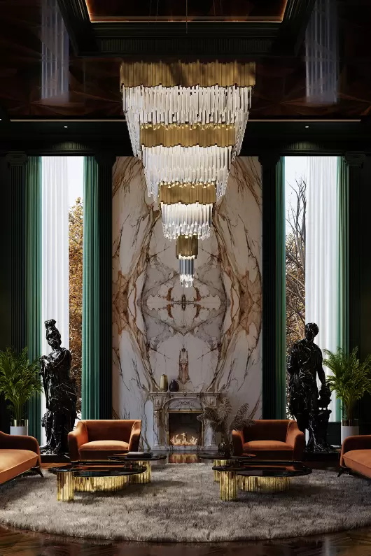Sleek Gold And Crystal Chandelier with Square Layers for Modern Elegance in Home Lighting