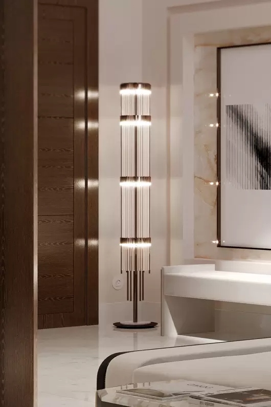 Sleek Tall Crystal Floor Lamp with Gold Accents And Geometric Design for Contemporary Home Lighting