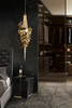 Dramatic Pendant Lamp with Hammered Brass Leaves And Crystal Accents for Bold Interior Decor
