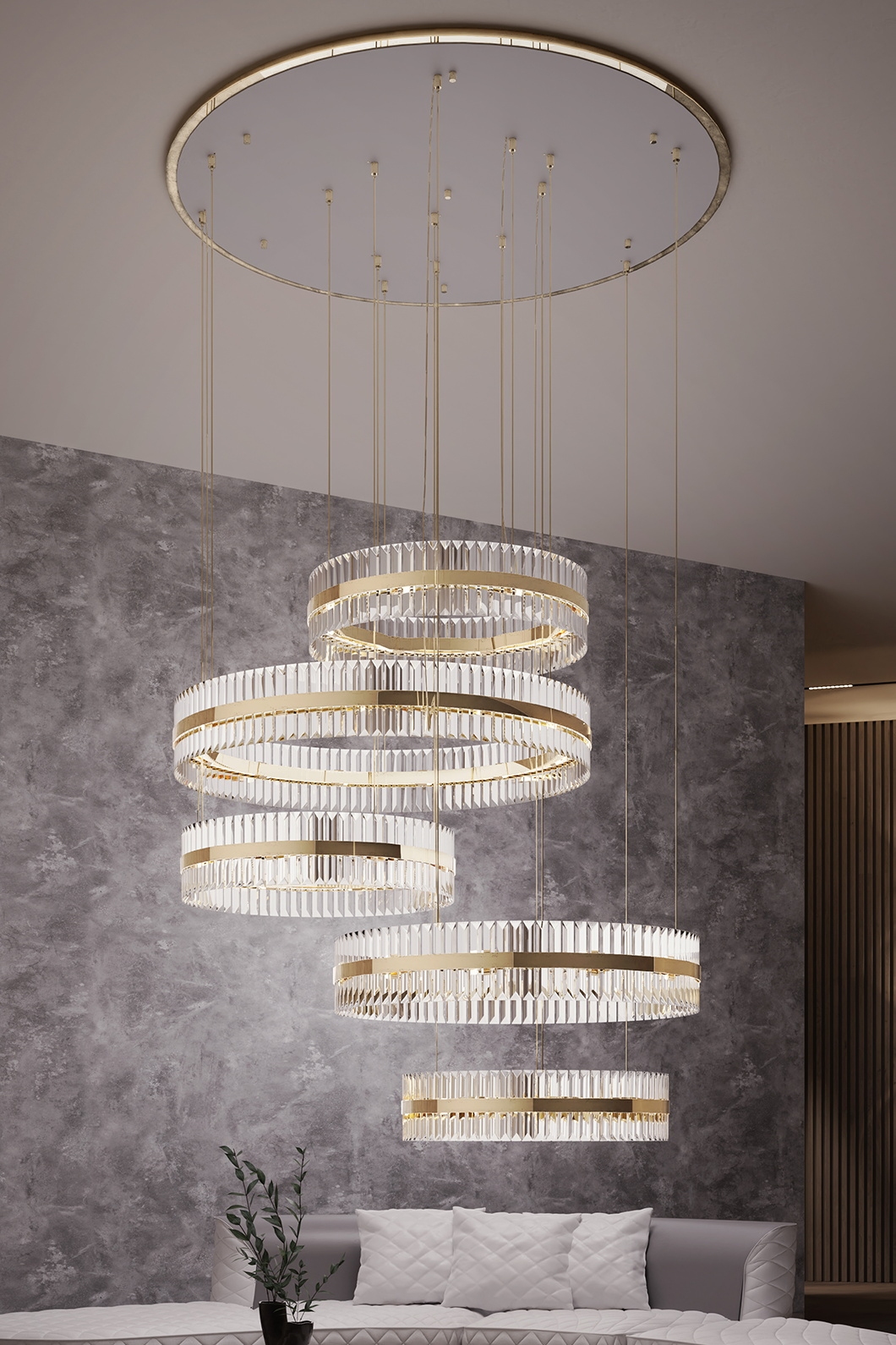 Modern Multi-Tier Crystal Chandelier with Gold Accents for Elegant Home Lighting