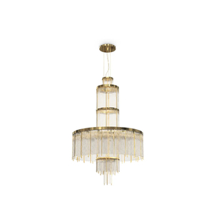 Stylish Tiered Crystal Chandelier with Gold Accents And Cascading Design for Luxurious Home Lighting