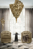 Elegant Heart-Shaped Chandelier with Cascading Golden Leaves And Textured Fringe for Artistic Home Lighting