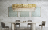 Sleek Gold And Crystal Pendant Light with Modern Geometric Design, Ideal for Dining And Living Room Décor, Enhancing Style And Sophistication