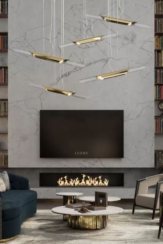 Sleek Modern Gold And Crystal Pendant Light with Geometric Design, Perfect for Adding A Touch of Elegance To Dining Rooms And Contemporary Spaces