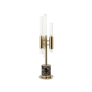 Elegant Gold And Black Marble Table Lamp with Modern Triple-Tube Design, Perfect for Adding A Touch of Luxury To Any Space