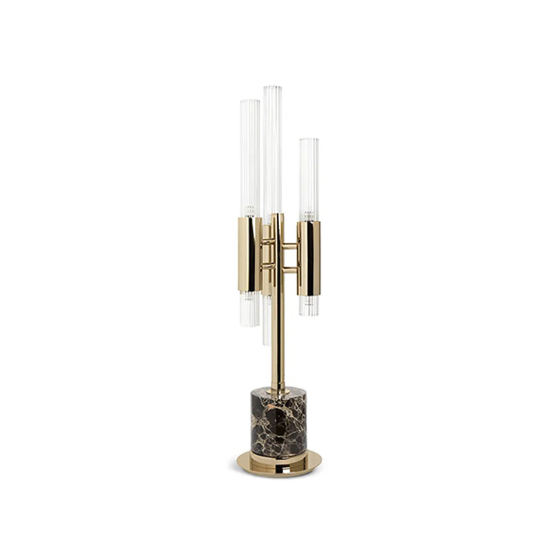 Elegant Gold And Black Marble Table Lamp with Modern Triple-Tube Design, Perfect for Adding A Touch of Luxury To Any Space