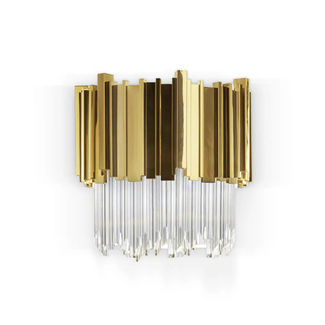 Sophisticated Gold And Clear Crystal Wall Lamp with Vertical Design, Ideal for Adding A Luxurious Touch To Modern Interiors