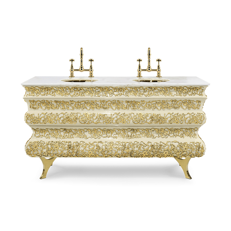 European Aristocratic Style Bathroom Vanity with Marble Countertop And Drawer Storage, High-End Luxury Wash Basin for Villas And Exclusive Clubs