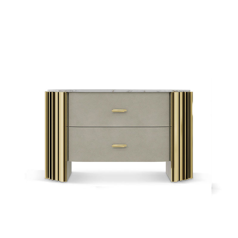 Modern Minimalist Villa Bedroom Nightstand with Dual Drawers, Large Storage Cabinet And Bedside Table