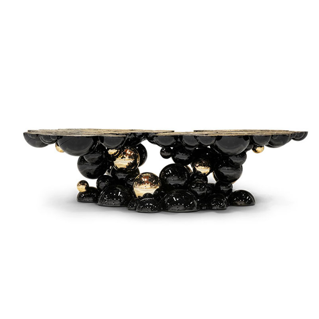 Creative Luxury Spherical Living Room Coffee Table, Brass Etched Sofa Side Table, Modern Low Accent Table for Conversations