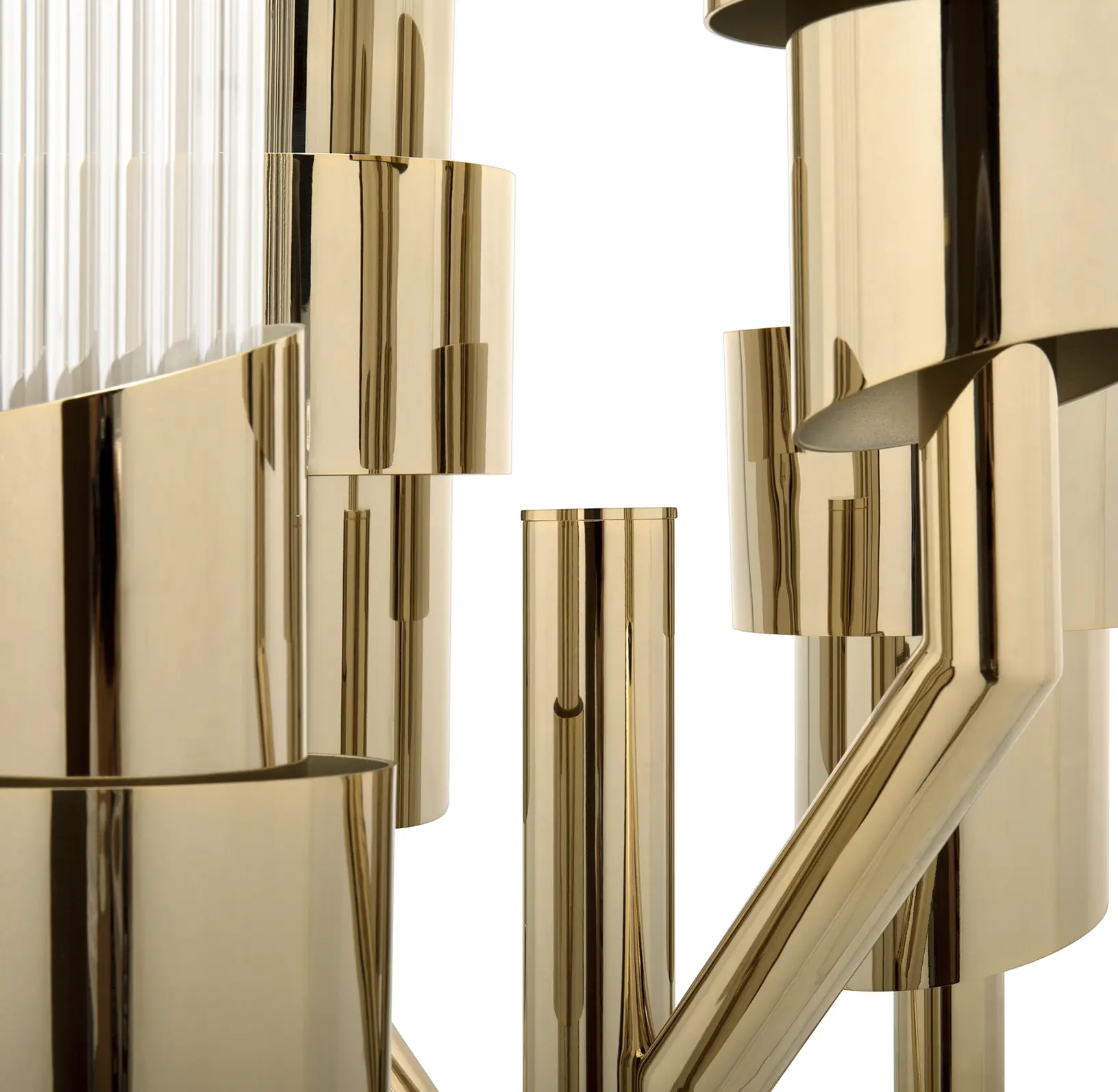 Contemporary Three-Arm Floor Lamp with Gold Accents And Clear Glass Tubes for Stylish Home Lighting