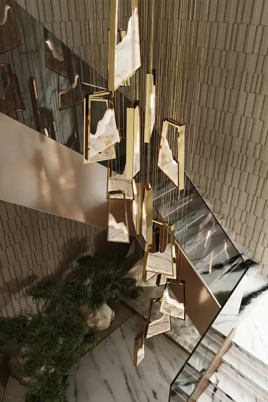 Artistic Gold And Glass Chandelier with Geometric Design for Unique Home Lighting