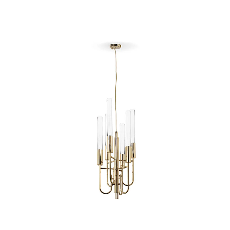 Elegant Pendant Lamp in Gold-Plated Brass And Crystal Glass for Versatile Modern Interiors
