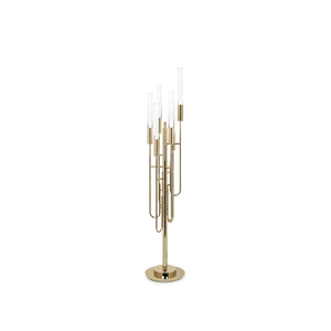 Modern Minimalist Floor Lamp with Gold Accents And Clear Glass Tubes for Elegant Home Lighting