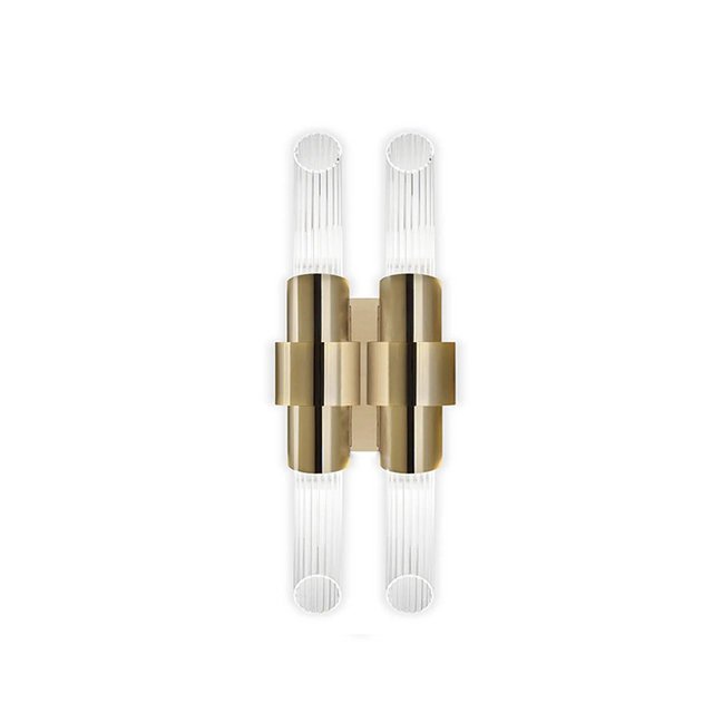 Luxurious Golden Wall Sconce with Vertical Crystal Rods And Elegant Metal Bands for Sophisticated Interior Lighting