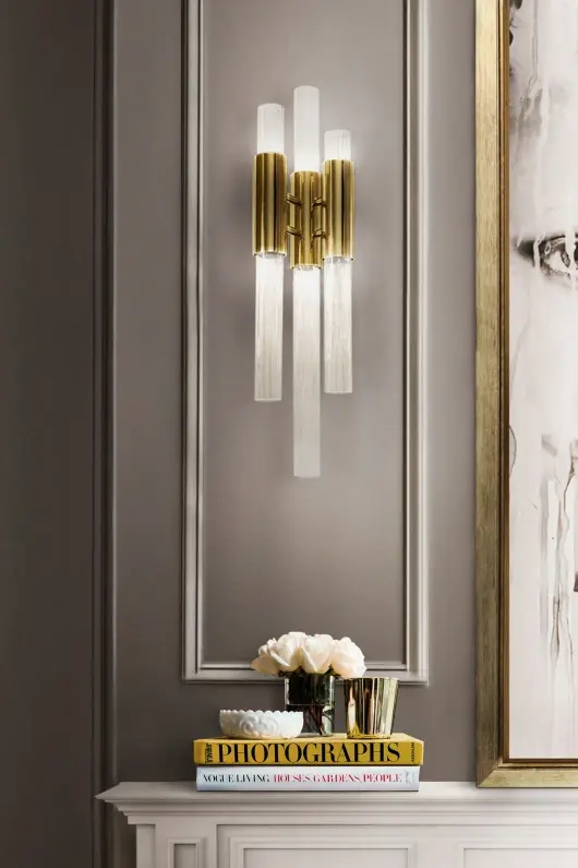 Luxury Triple Glass Cylinder Brass Wall Sconce – Modern Vertical Design Wall Light for Living Rooms And Hallways