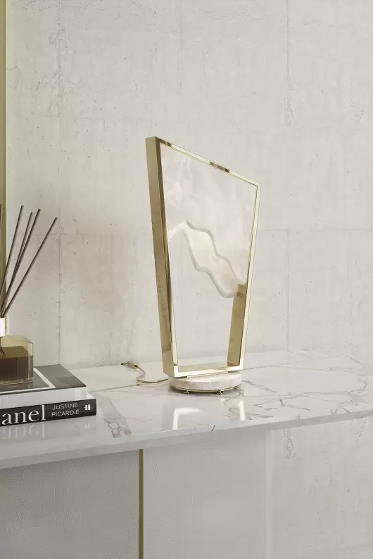 Contemporary Gold And Marble Table Lamp with Artistic Geometric Design, Perfect for Adding Elegance To Desks And Living Areas