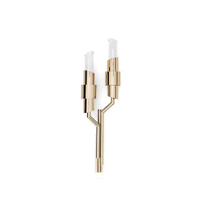 Chic Golden Y-Branch Wall Sconce with Dual Clear Glass Tubes - Perfect for Stylish Hallways