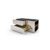 Stainless Steel Frame Y-Shaped Light Luxury Villa Bedroom Bedside Table – Elegant Double-Drawer Bedside Cabinet for Hotel Rooms