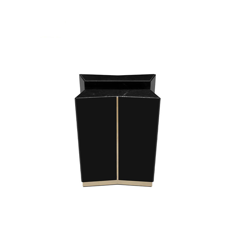 Nordic Minimalist Marble Top Nightstand, Geometric Bedside Table And Storage Cabinet for Bedroom Decor
