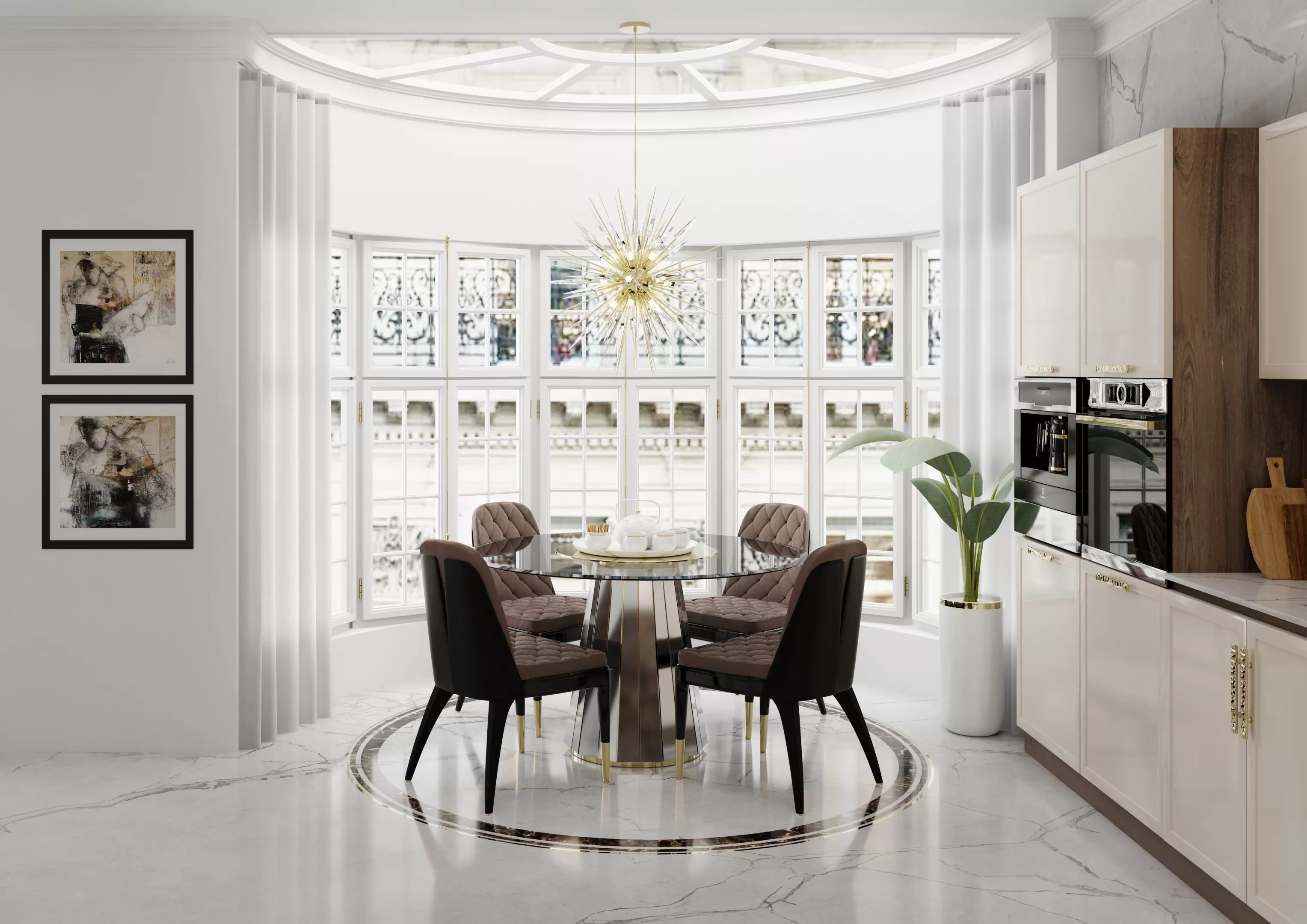 Luxury Marble Top Dining Table for Kitchen And Villa Dining Rooms, Elegant Banquet And Gathering Table for Meals And Parties
