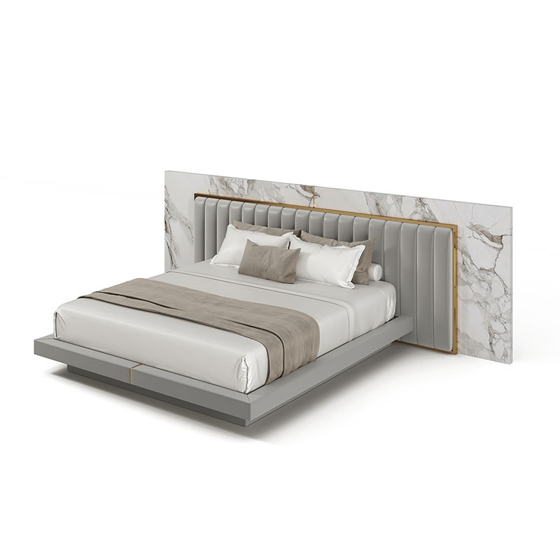 Modern Minimalist Tufted Headboard King Bed, Anti-Mite High-Elastic Comfort Bed for Villa Master Bedrooms