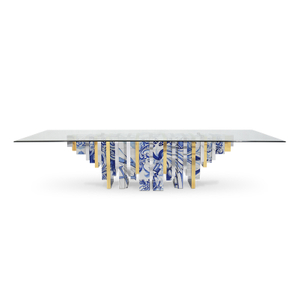 Modern Gold-Plated Stainless Steel Dining Table with Glass Top, High-End Creative Dining Table for Villas And Large Homes