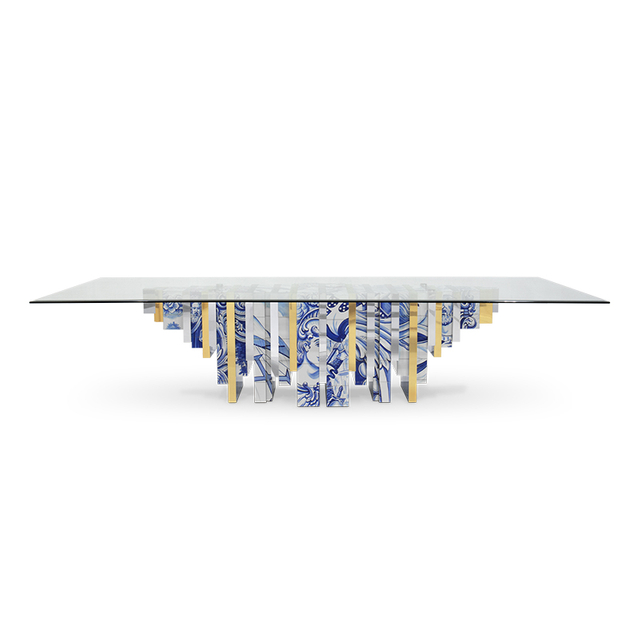 Modern Gold-Plated Stainless Steel Dining Table with Glass Top, High-End Creative Dining Table for Villas And Large Homes