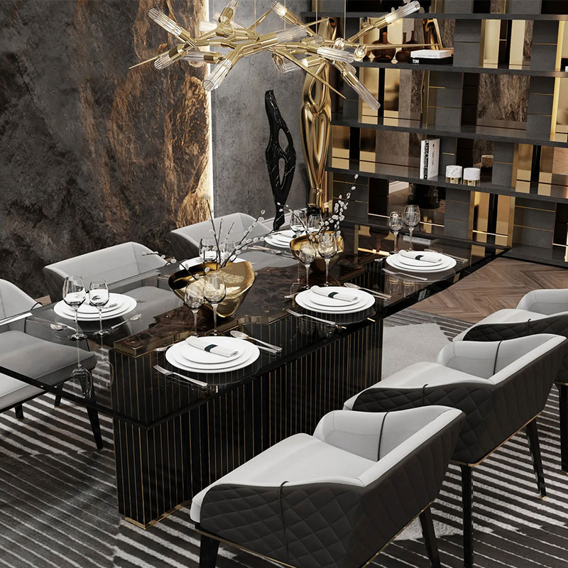 Wholesale Hot-Selling Stainless Steel Base Large Dining Table with Glass Top, Multi-Person Banquet And Party Table for Living Room