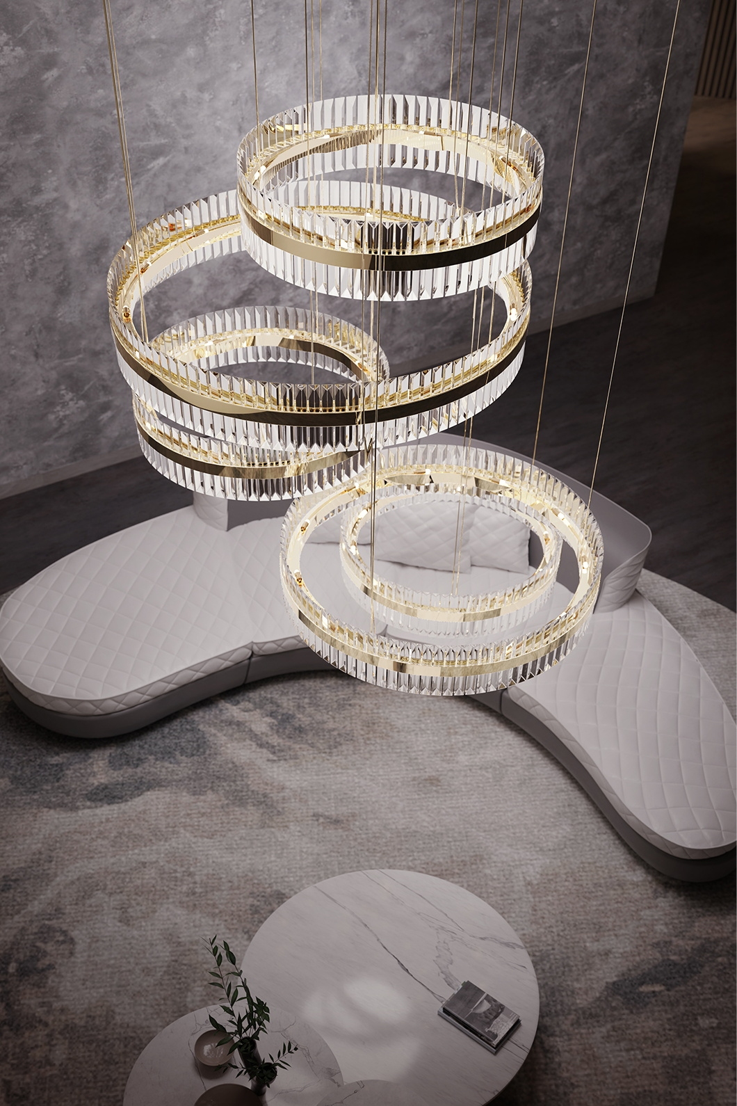 Modern Multi-Tier Crystal Chandelier with Gold Accents for Elegant Home Lighting