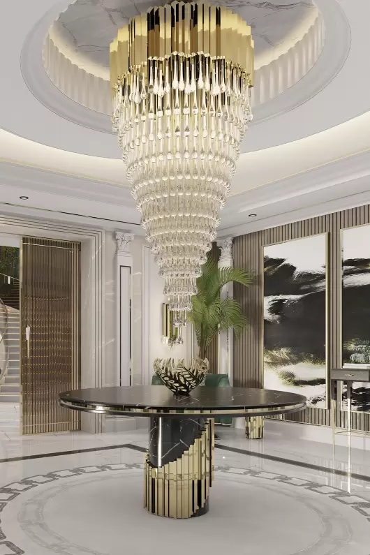 Elegant Crystal Chandelier with Gold Accents And Cascading Design for Luxurious Home Lighting