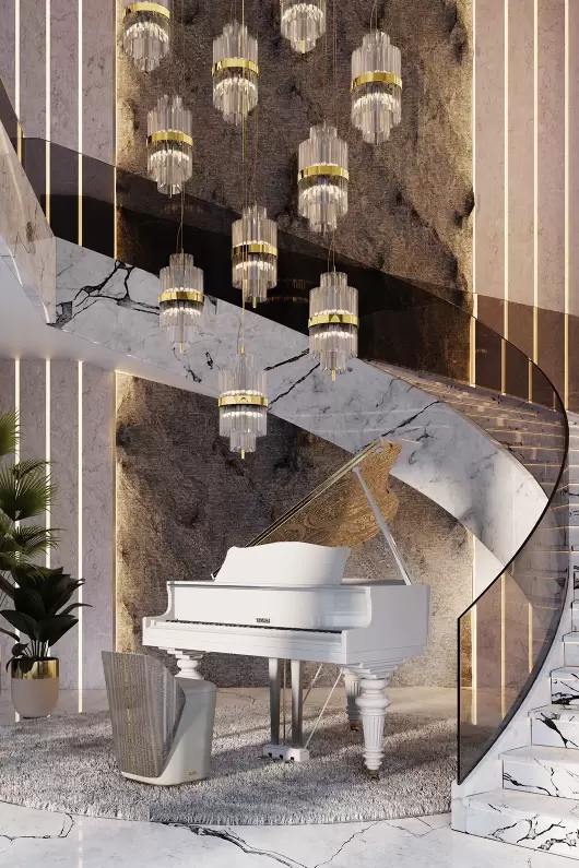 Elegant Pendant Light Inspired by Iconic Architecture with Gold-Plated Brass And Crystal Glass