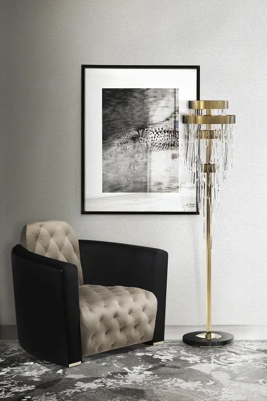 Elegant Crystal Floor Lamp with Cascading Glass Accents And Gold Base for Luxurious Home Lighting