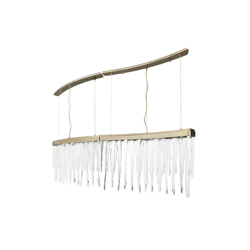 Stylish Gold And Crystal Pendant Light with Curved Design, Perfect for Contemporary Dining And Living Room Spaces, Adding A Touch of Elegance And Sophistication