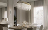 Luxurious Gold And Crystal Pendant Light with Contemporary Design, Perfect for Dining Rooms And Living Spaces, Enhancing Elegance And Style